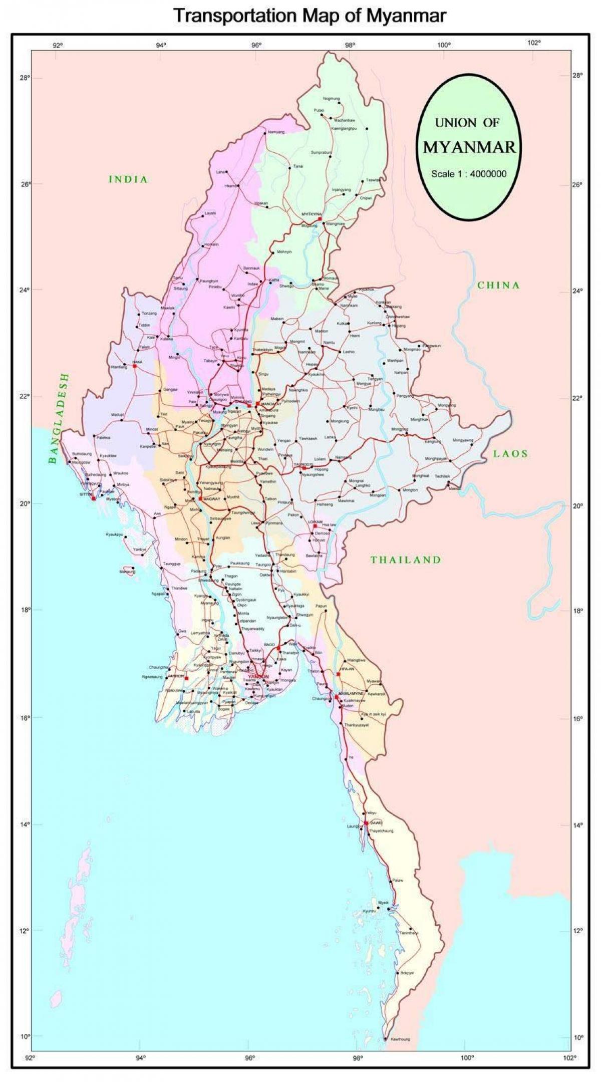Myanmar autostrada rutiere hartă